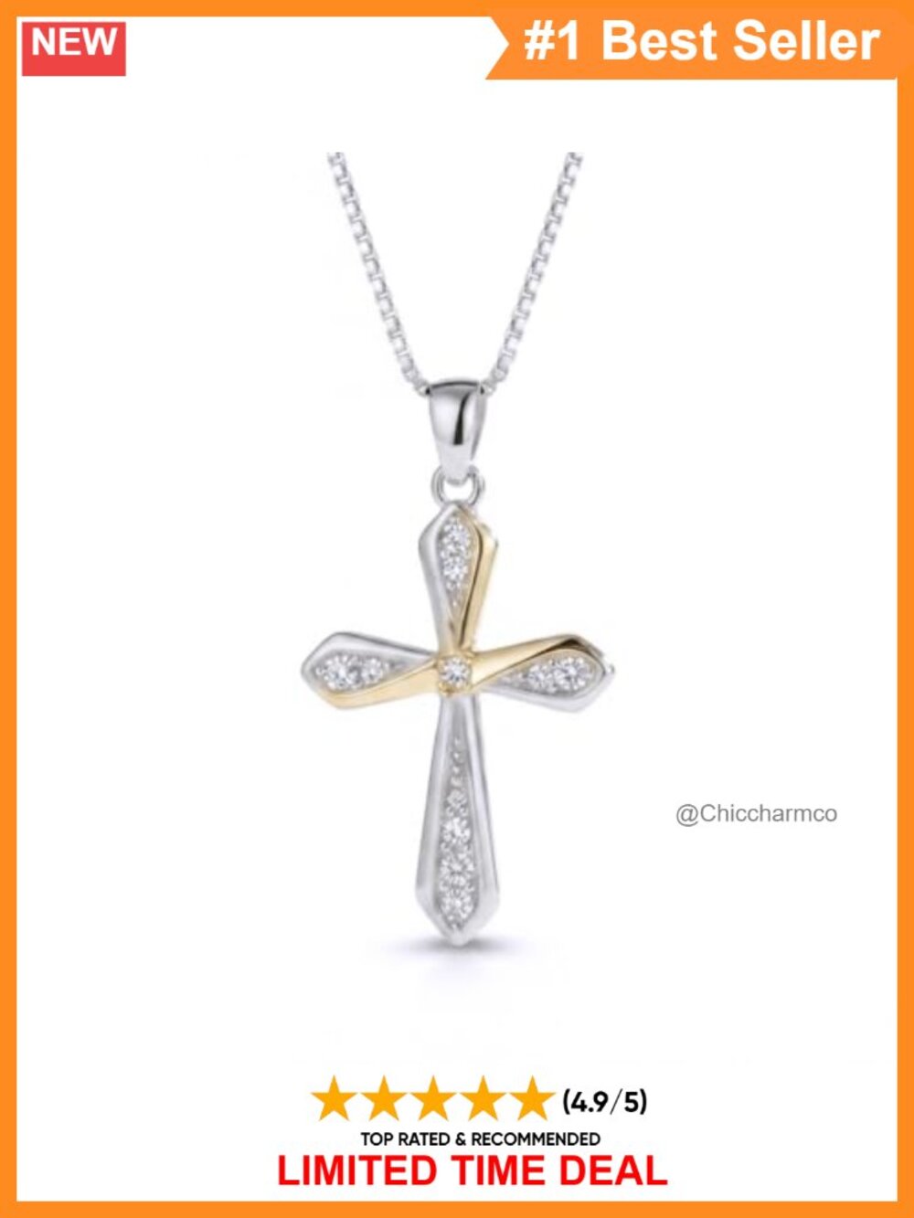 925 Sterling Silver Lab Grown Diamond Cross Necklace 18+2" Box Chain